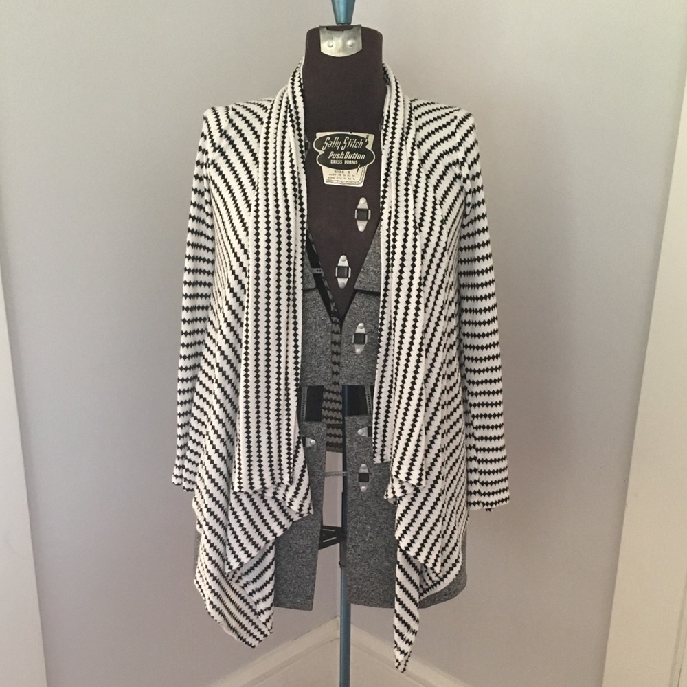 Black and white draped sweater